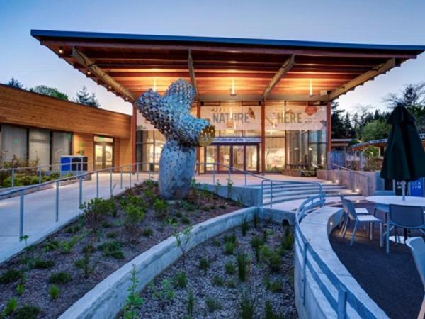 Solarban 70XL glass with Walker Textures acid-etching adorns Oregon Zoo Education Center