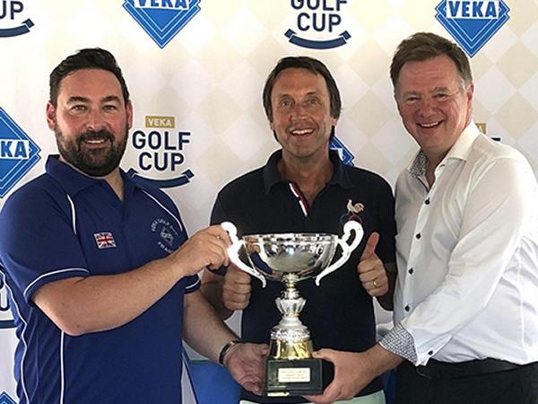 Justin Williams, Modplan (left) and Alan Burgess, Timberweld (right), win the VEKA France golf cup