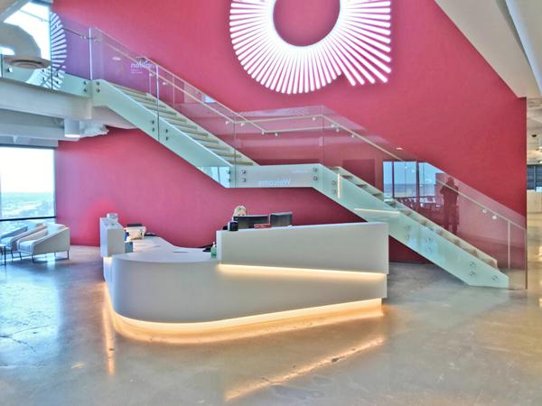 Point railing offers a sophisticated yet unobtrusive element to the stairs, which are outfitted with Point nodes fastened to a steel plate with a SS threaded rod and washers. Point railing offers a sophisticated yet unobtrusive element to the stairs, which are outfitted with Point nodes fastened to a steel plate with a SS threaded rod and washers.