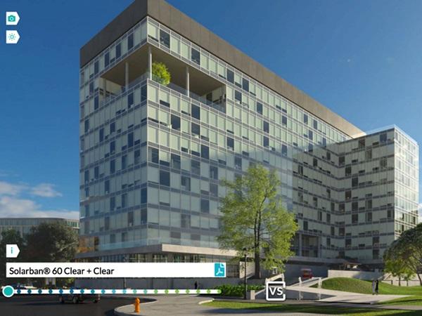 VitroSphere™ Digital Glass Simulator enables users to visualize and compare Solarban® glass products’ color, transparency and reflectance on different building types at various times of day and from both the interior and exterior of the building.