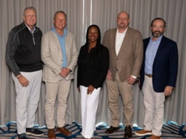 The 2025-2026 NGA Board of Directors Executive Committee (left to right): Jim Stathopoulos, Tim Kelley, Lakisha A. Woods, Rick Locke, Courtney Little
