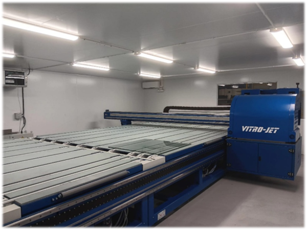 Newly installed digital printer Vitro-Jet FC Type and rest of machines in-line of the complete Turn-Key solution at Forserum Safety Glass AB