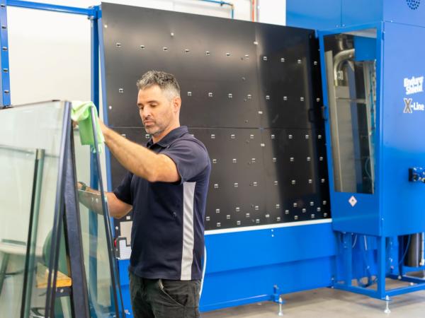 Glass being wiped near EnduroShield X-Line machine