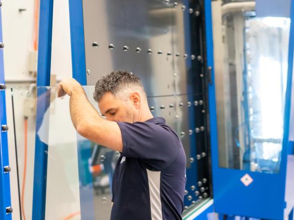 Glass being offloaded from EnduroShield X-Line machine