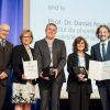 Two European glass scientists - Professor Alicia Duran (second right) and Professor Daniel Neuville (third left) - received the 17th Otto Schott Research Award.  Photo: SCHOTT/ Matthias Michael Maria Bedenk